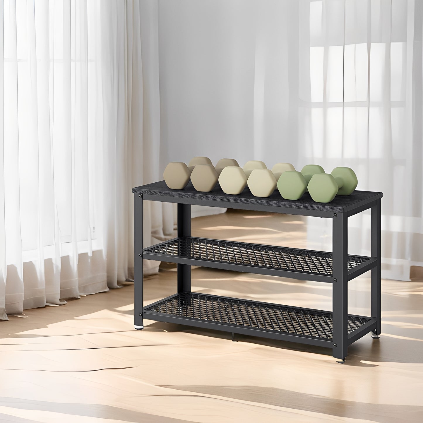 3-Tier Shoe Rack Bench with Seat, Free Standing Shoe Organizer Storage Shelf for Entryway Hallway, Holds 6-8 Pairs,  Black