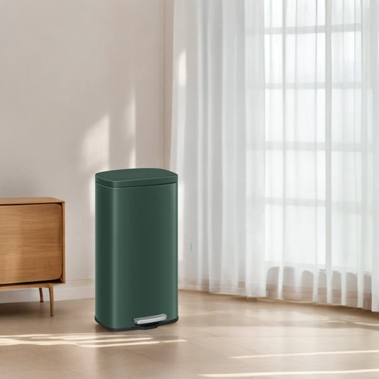 Stainless Steel 8 Gallon Trash Can with Step Pedal, Soft-Close Lid & Inner Bucket for Kitchen/Bathroom,Retro Green