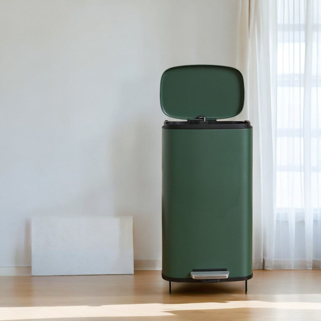 Stainless Steel 8 Gallon Trash Can with Step Pedal, Soft-Close Lid & Inner Bucket for Kitchen/Bathroom,Retro Green