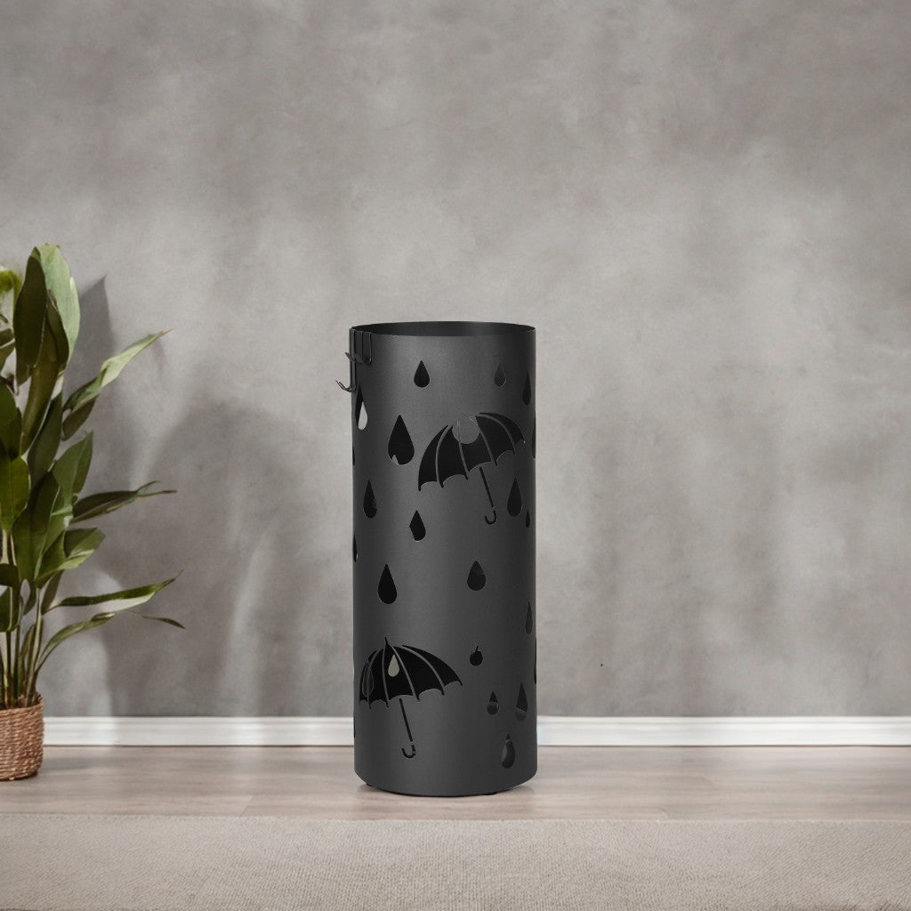 Freestanding Umbrella Stand with Detachable Drip Tray, 4-Hook Metal Holder for Entryway Storage, 19.3 Inch,Ink Black
