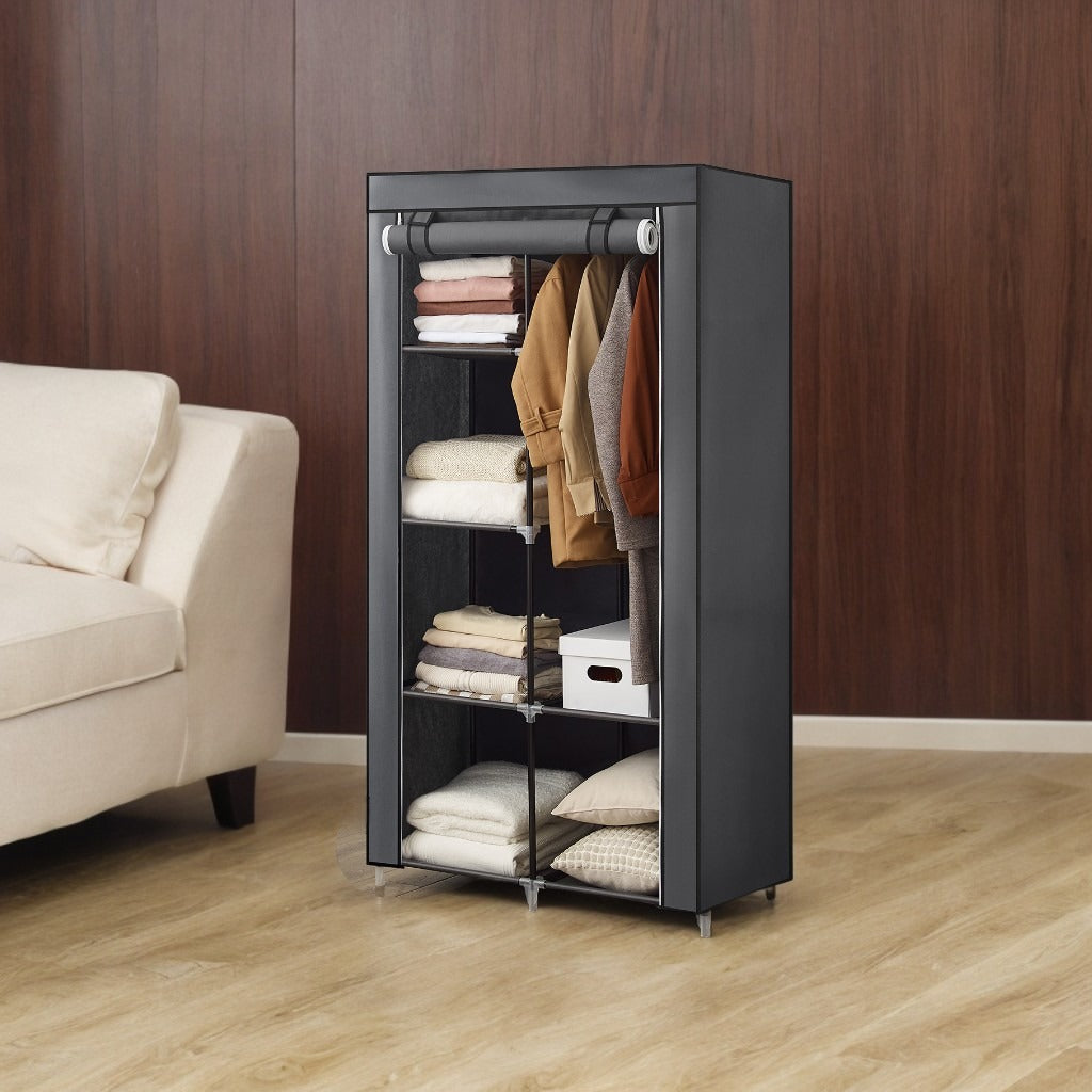 Portable Closet Organizer with Hanging Rail & 6 Shelves - Freestanding Storage Wardrobe for Bedroom, 66.1 Inch,Grey
