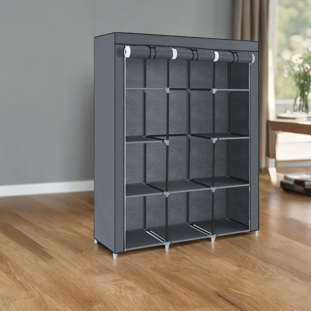 Large Portable Closet with 10 Shelves & Hanging Rail - Freestanding Fabric Wardrobe for Bedroom, 66 Inch,  Grey