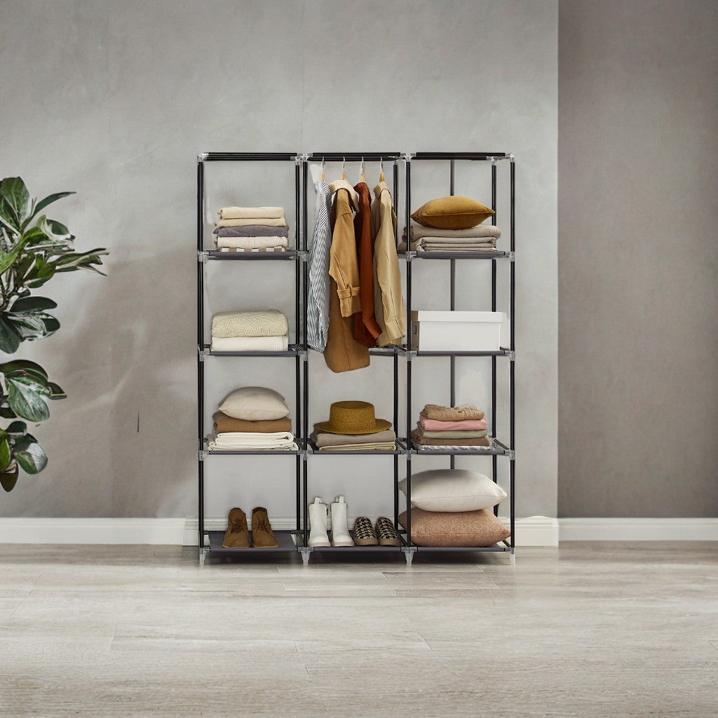 Large Portable Closet with 10 Shelves & Hanging Rail - Freestanding Fabric Wardrobe for Bedroom, 66 Inch,  Grey