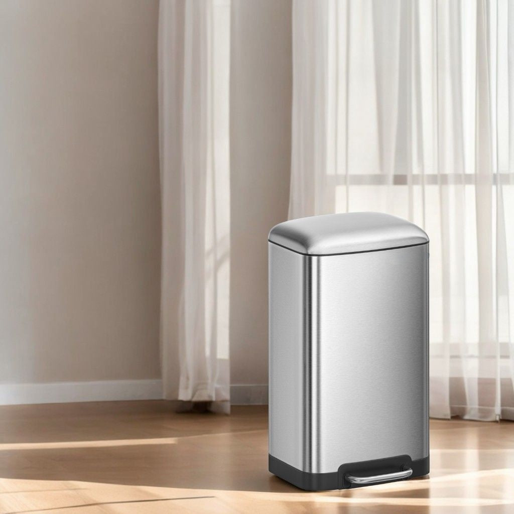 Stainless Steel 12-Gallon Step Trash Can, Soft-Close Lid with Inner Bucket, Fingerprint Proof Kitchen & Living Room Bin,Silver
