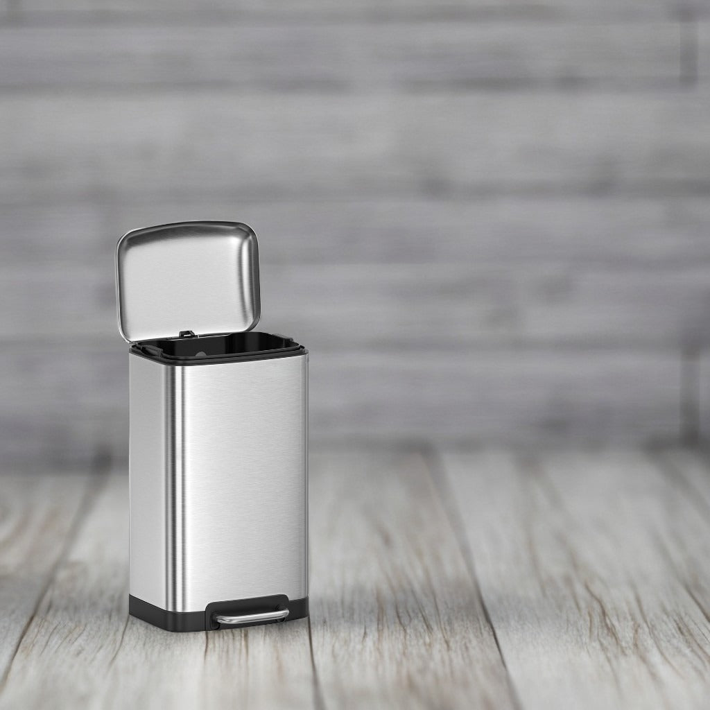 Stainless Steel 12-Gallon Step Trash Can, Soft-Close Lid with Inner Bucket, Fingerprint Proof Kitchen & Living Room Bin,Silver