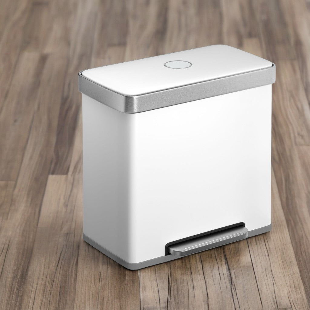 Stainless Steel 16 Gallon Dual Trash Can, 2 x 8 Gallon Pedal Bin with Stay-Open Lid & 15 Bags,Cloud White