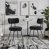 LEDREM 2-Pack Boucle Dining Chairs - Modern Curved Backrest, 265lb Capacity, Adjustable Feet, Quick Assembly, Ink Black