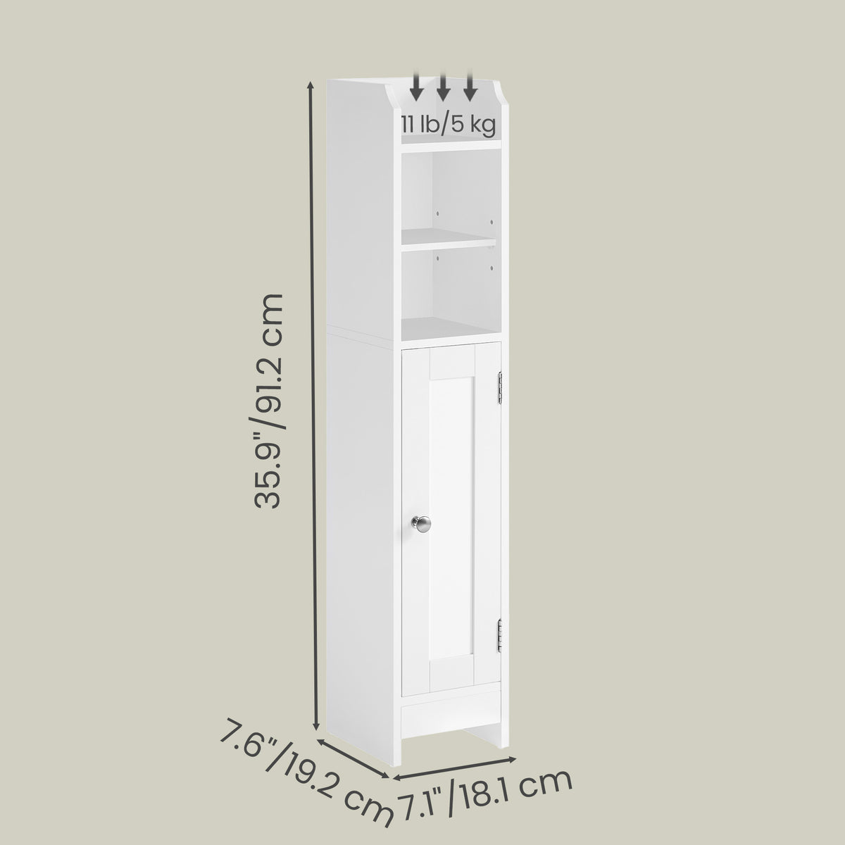 LEDREM Corner Bathroom Cabinet with Door and Adjustable Shelves, Narrow Storage Organizer for Toilet Paper, White