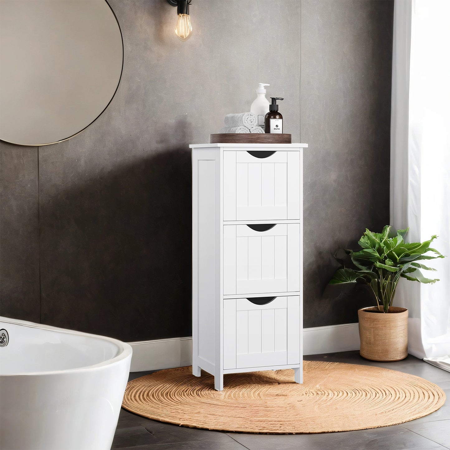 Floor Storage Cabinet, 12.6 Inch Modern Freestanding Organizer with 3 Drawers, Compact Design for Bathroom Living Room Kitchen, Matte White