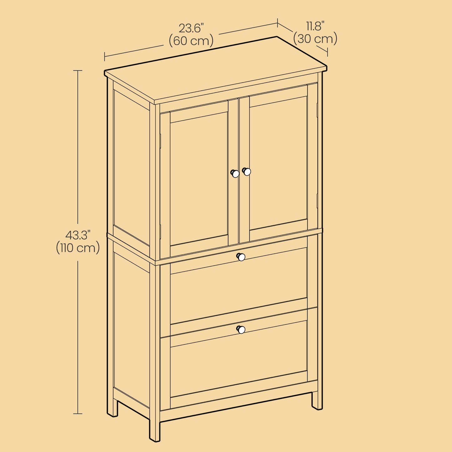 Freestanding Bathroom Storage Cabinet with 2 Doors & 2 Drawers, Adjustable Shelf, Wall-Mounted Anti-Tip Design, 11.8" x 23.6" x 43.3", Forest Green