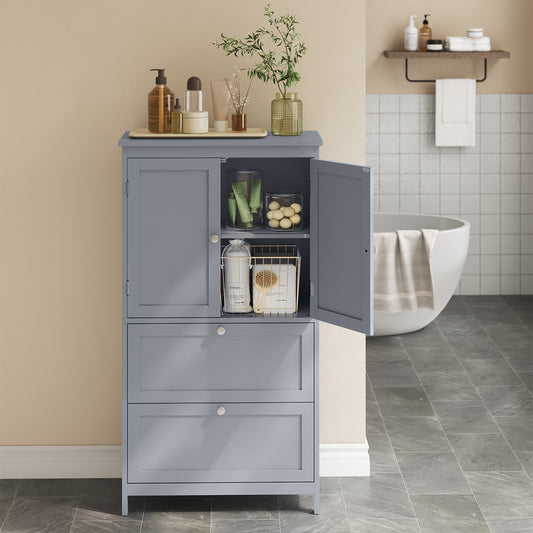 Freestanding Bathroom Storage Organizer with 2 Drawers & 2 Doors, Adjustable Shelves, Wall-Mountable, 11.8"x23.6"x43.3", Dove Gray