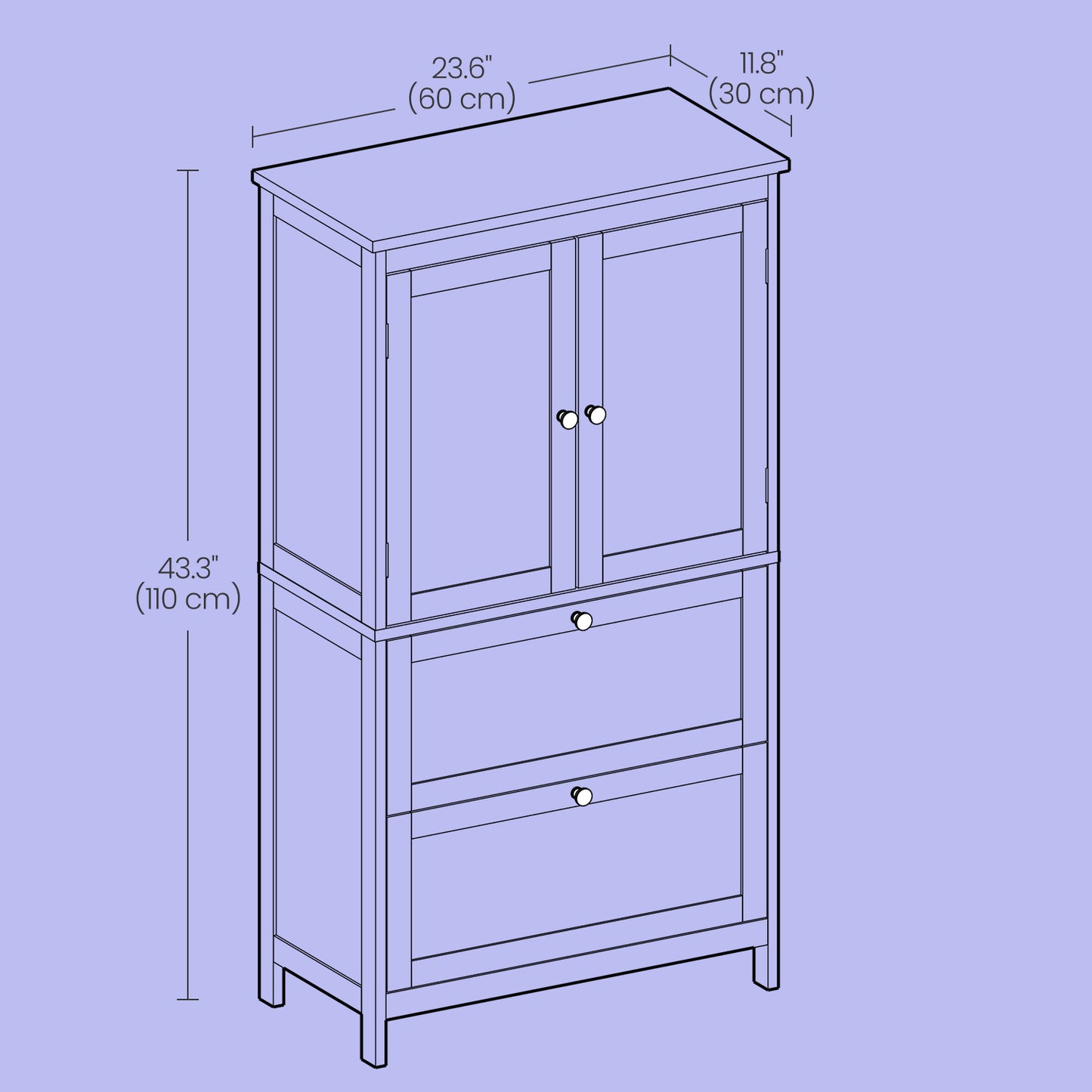 Freestanding Bathroom Storage Organizer with 2 Drawers & 2 Doors, Adjustable Shelves, Wall-Mountable, 11.8"x23.6"x43.3", Dove Gray