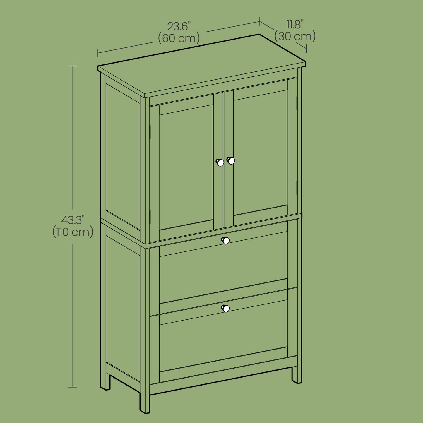 Freestanding Bathroom Storage Cabinet with 2 Doors & 2 Drawers, Adjustable Shelf, Wall-Mounted Safety, 11.8" x 23.6" x 43.3", White