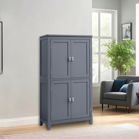 Freestanding Bathroom Storage Cabinet with 4 Doors & 5-Position Adjustable Shelves, Spacious Floor Organizer for Towels & Toiletries, Slate Gray