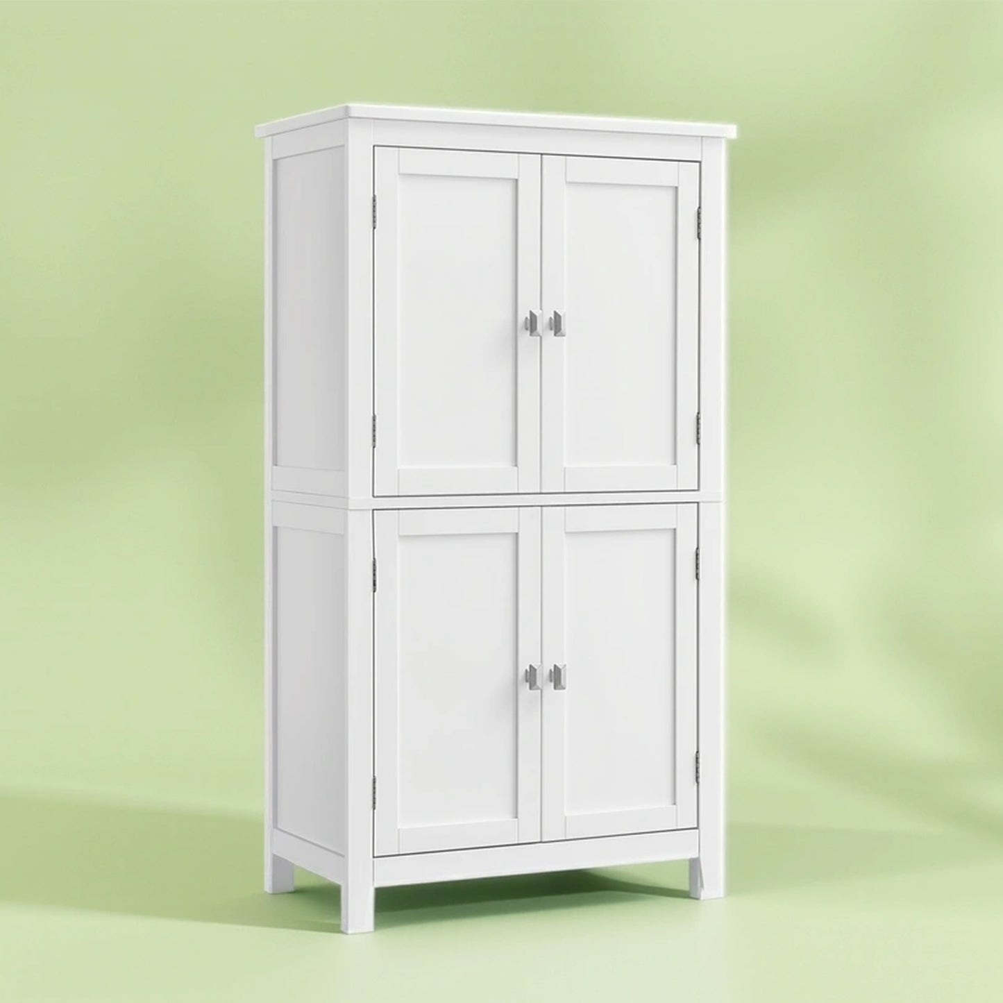 Freestanding Bathroom Storage Cabinet with 4 Doors & Adjustable Shelves, MDF Floor Cabinet for Towels & Cosmetics, White