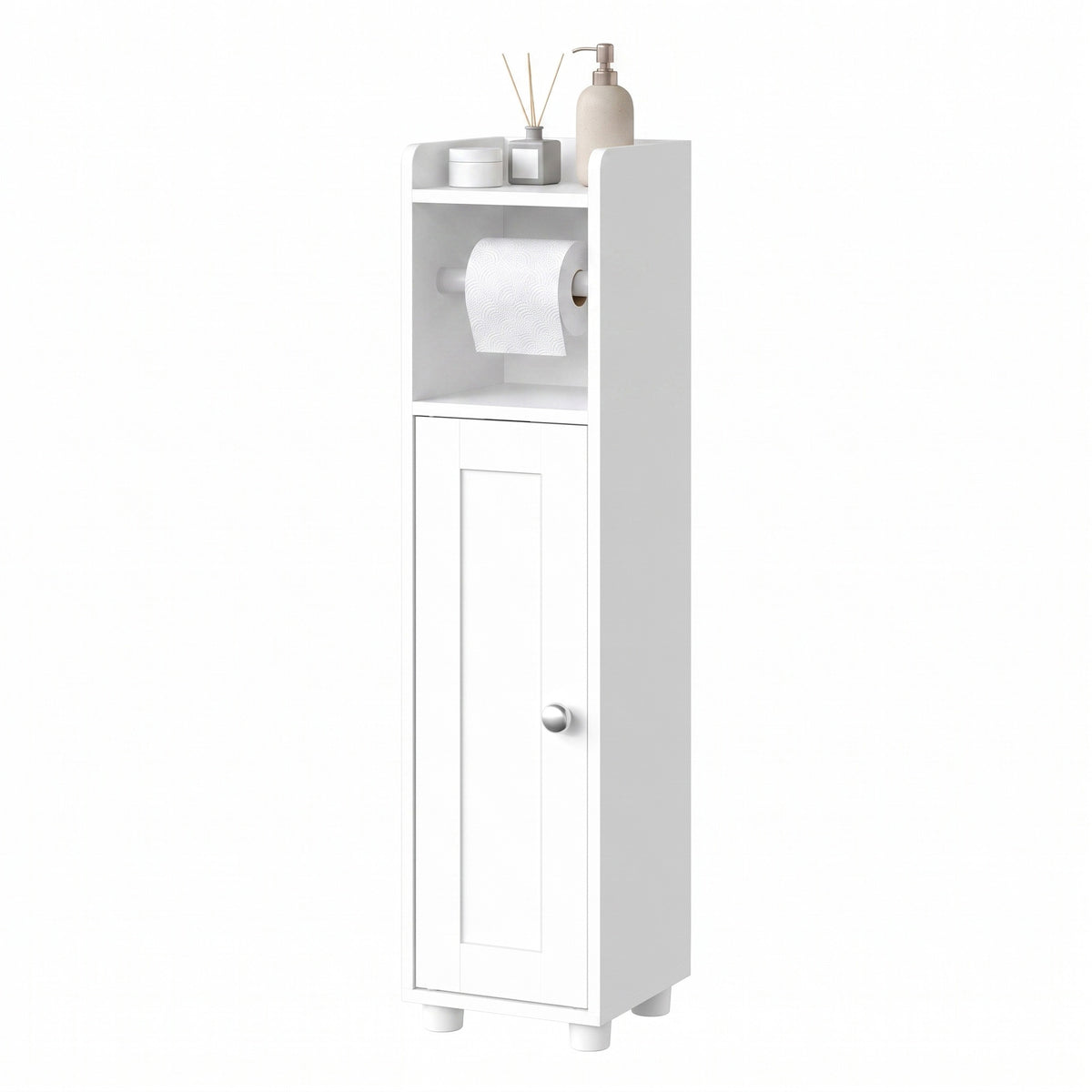 Bathroom Storage Cabinet, Slim Freestanding Cabinet with Door, Tool-Free Assembly, 7.9 x 7.9 x 31.9 inches, Cloud White