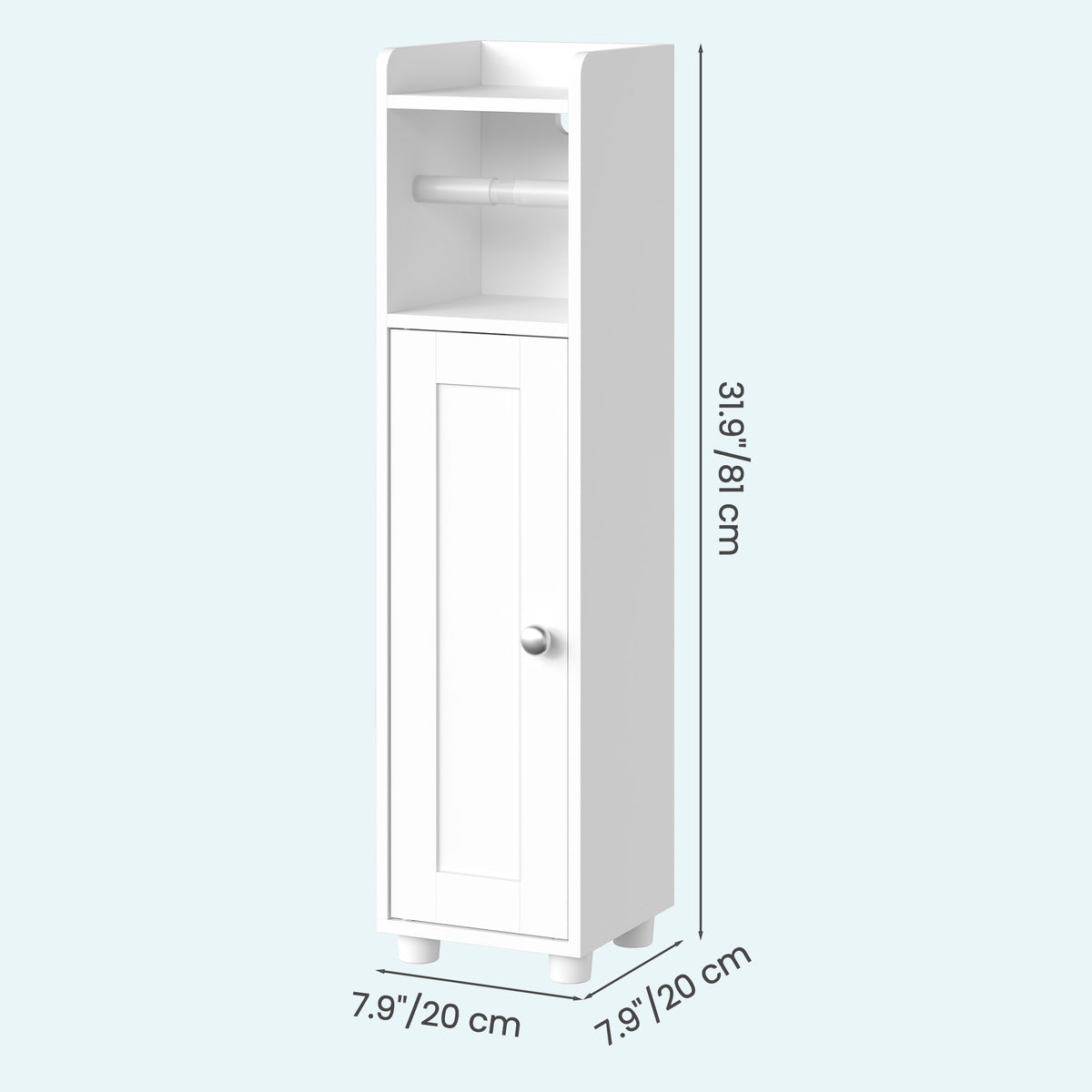 Bathroom Storage Cabinet, Slim Freestanding Cabinet with Door, Tool-Free Assembly, 7.9 x 7.9 x 31.9 inches, Cloud White