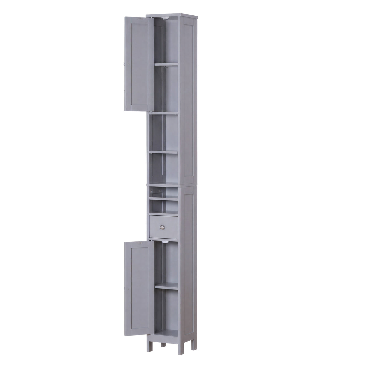 Slim Tall Bathroom Cabinet with 5-Level Adjustable Shelves, Freestanding Storage Unit with Drawer and Open Compartments, Dove Gray