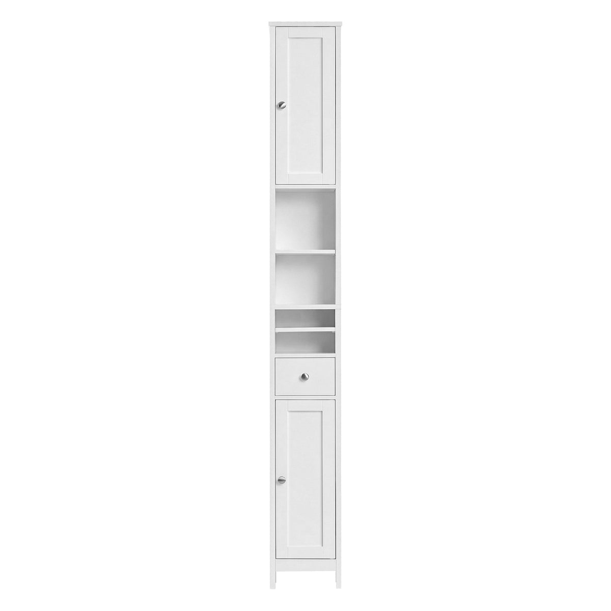 Slim Tall Bathroom Cabinet with 5-Position Adjustable Shelves, Freestanding Storage Unit with Drawer and Open Compartments, Cloud White
