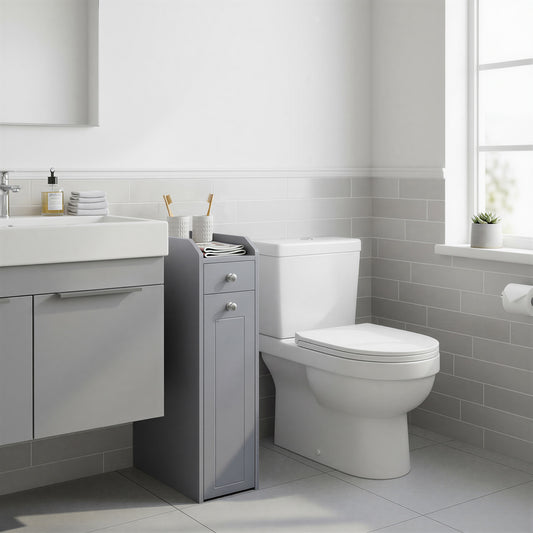 Slim Storage Cabinet, 7 Inch Narrow Organizer with Slide-Out Drawers & Toilet Paper Holder, for Bathroom Kitchen Corner, Dove Gray