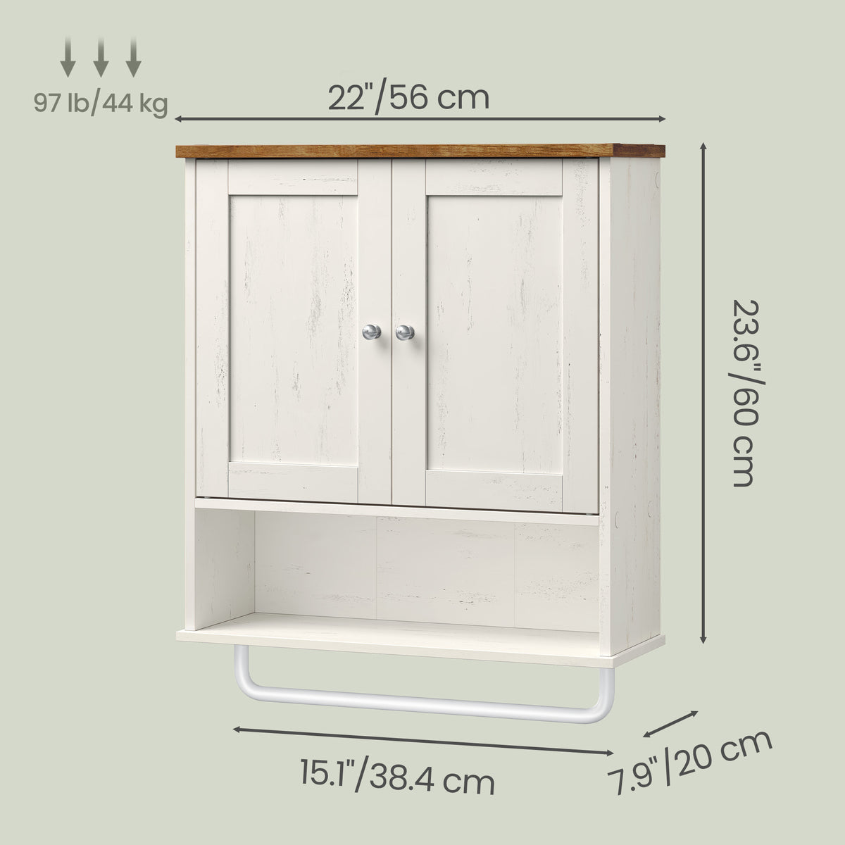 LEDREM Wall Cabinet with 4 Adjustable Shelves and Doors, Medicine Storage Organizer, for Bathroom, White and Tan
