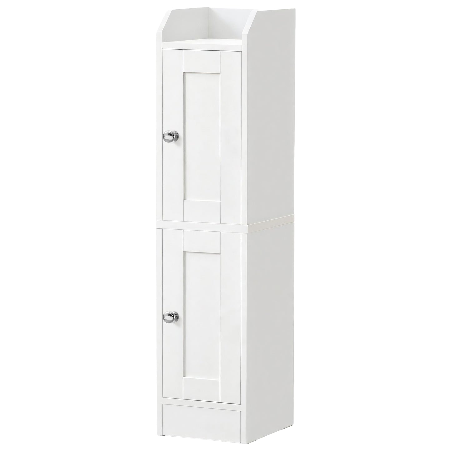 Slim Storage Cabinet with Reversible Doors, Narrow Corner Floor Cabinet, Small Farmhouse Organizer, Adjustable Shelves, Cloud White