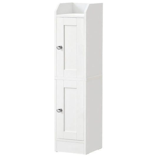 Slim Storage Cabinet with Reversible Doors, Narrow Corner Floor Cabinet, Small Farmhouse Organizer, Adjustable Shelves, Cloud White