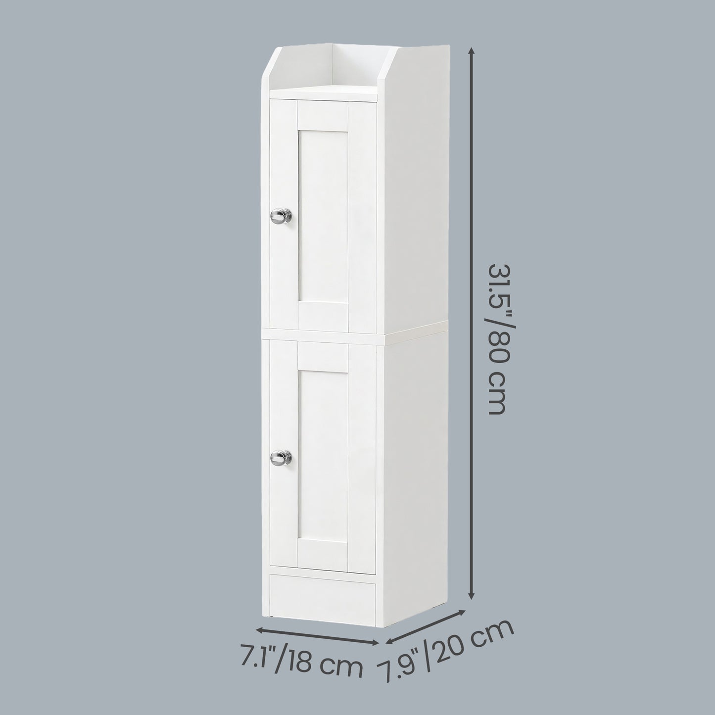 Slim Storage Cabinet with Reversible Doors, Narrow Corner Floor Cabinet, Small Farmhouse Organizer, Adjustable Shelves, Cloud White