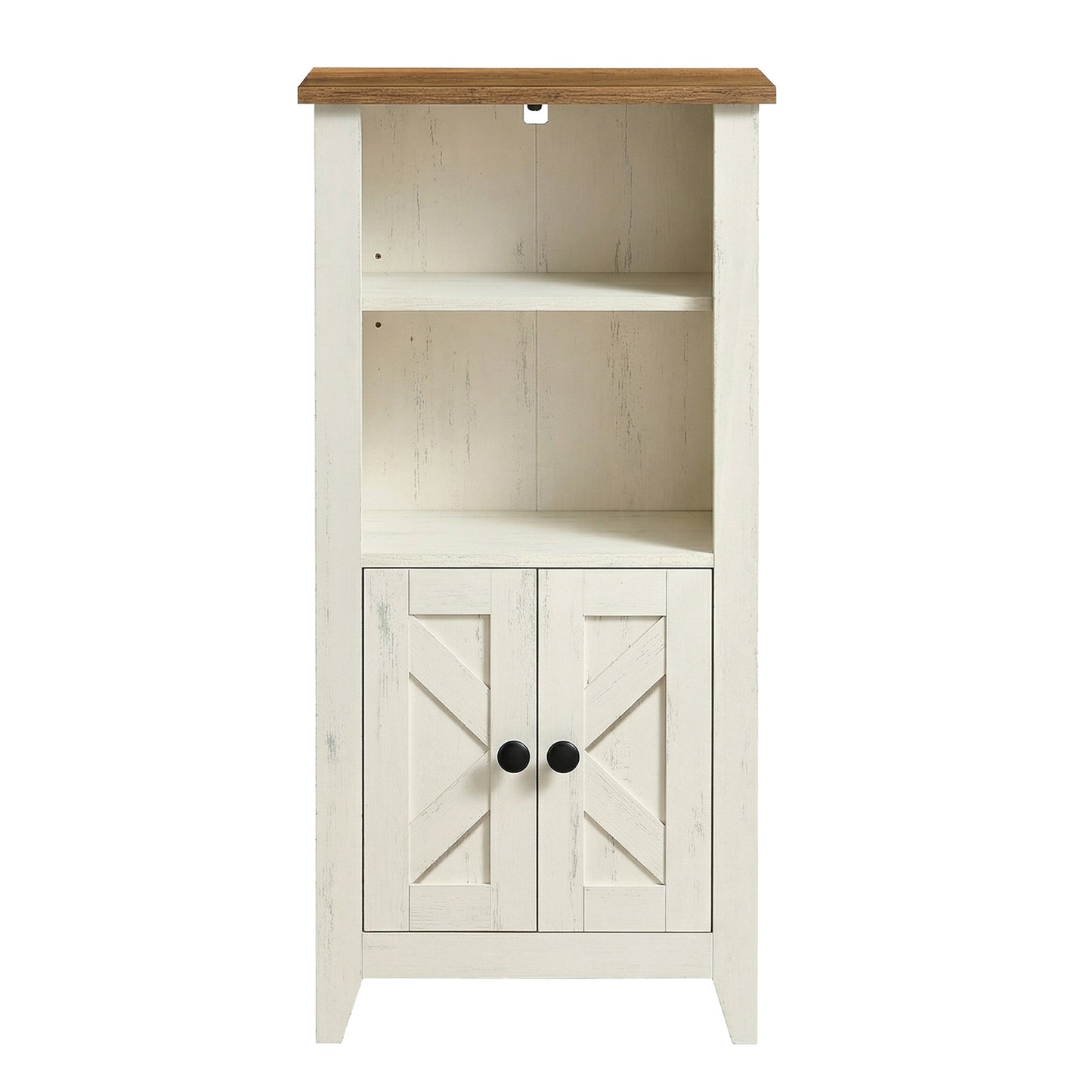 Farmhouse Storage Cabinet, Freestanding Kitchen Pantry with 2 Doors and 2 Open Compartments, 15.7 x 8.5 x 33.7 inches, Rustic White and Honey Brown