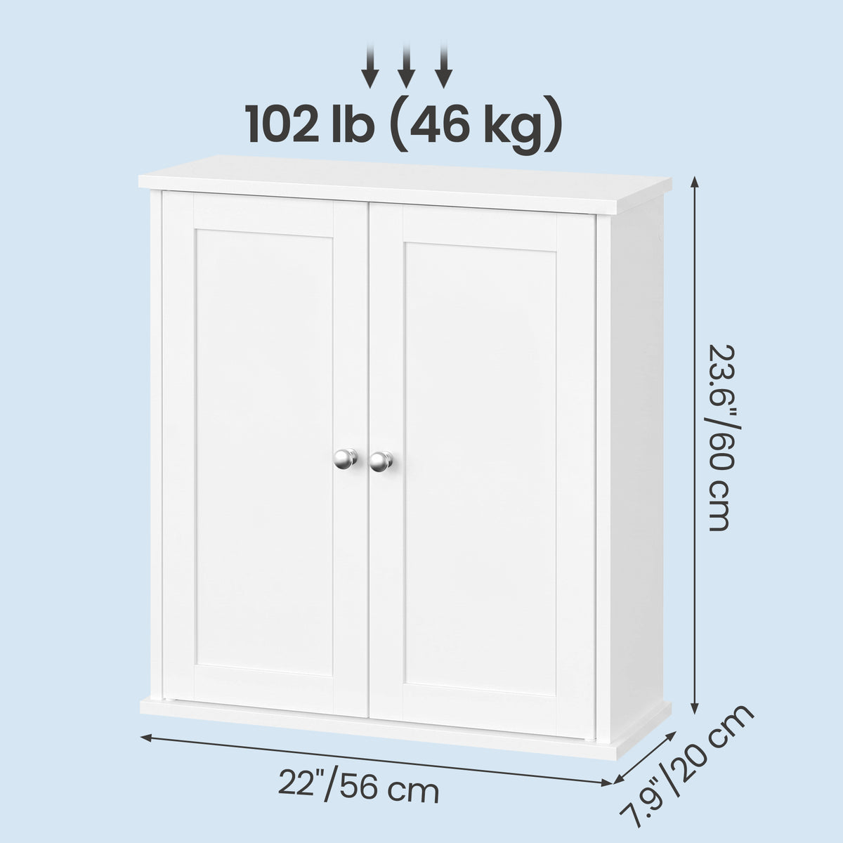 LEDREM Wall Cabinet with 2 Adjustable Shelves and Doors, Medicine Storage Organizer, for Bathroom, White