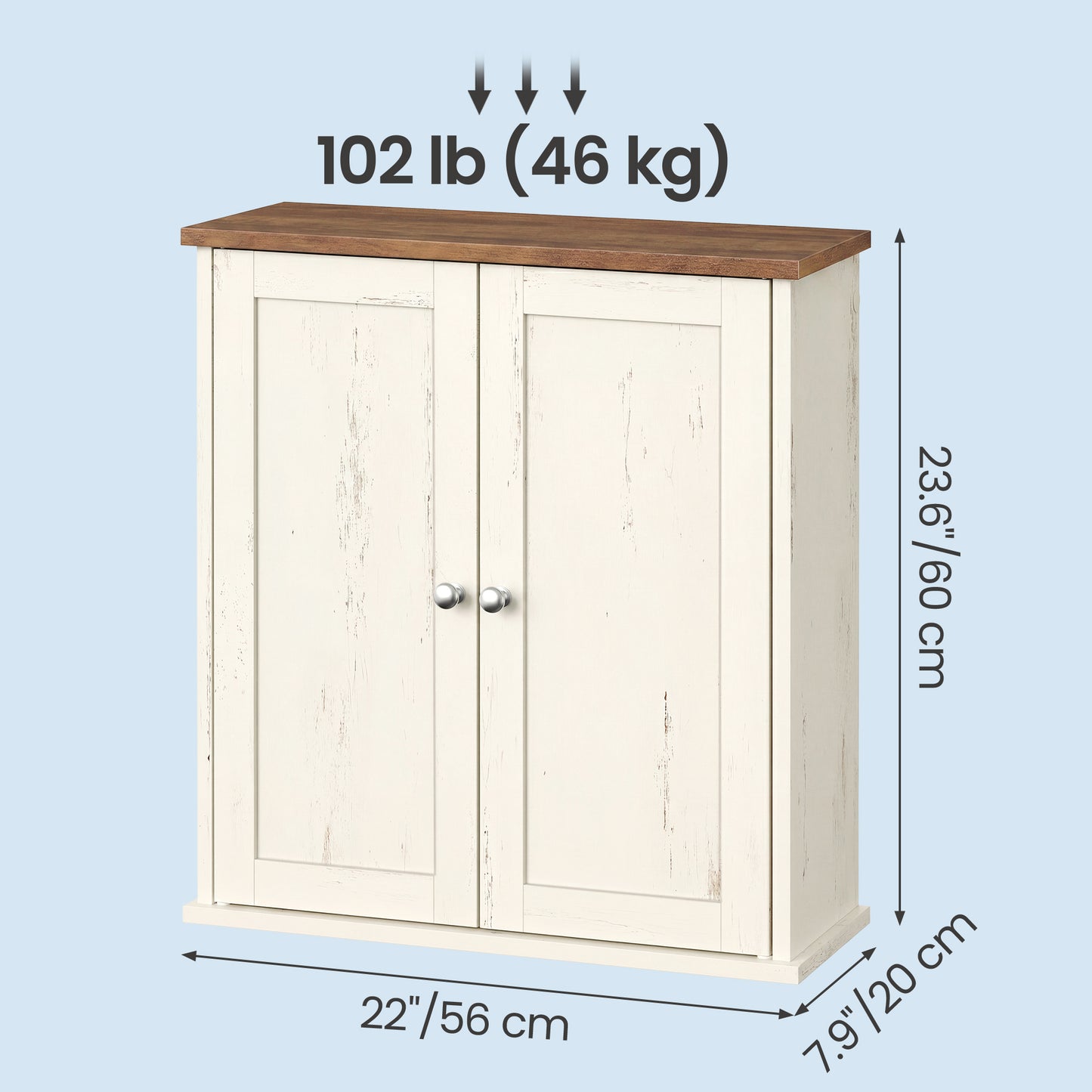 Wall Mounted Bathroom Storage Cabinet with 2 Doors and Open Shelf, 22 x 7.9 x 23.6 inches, White