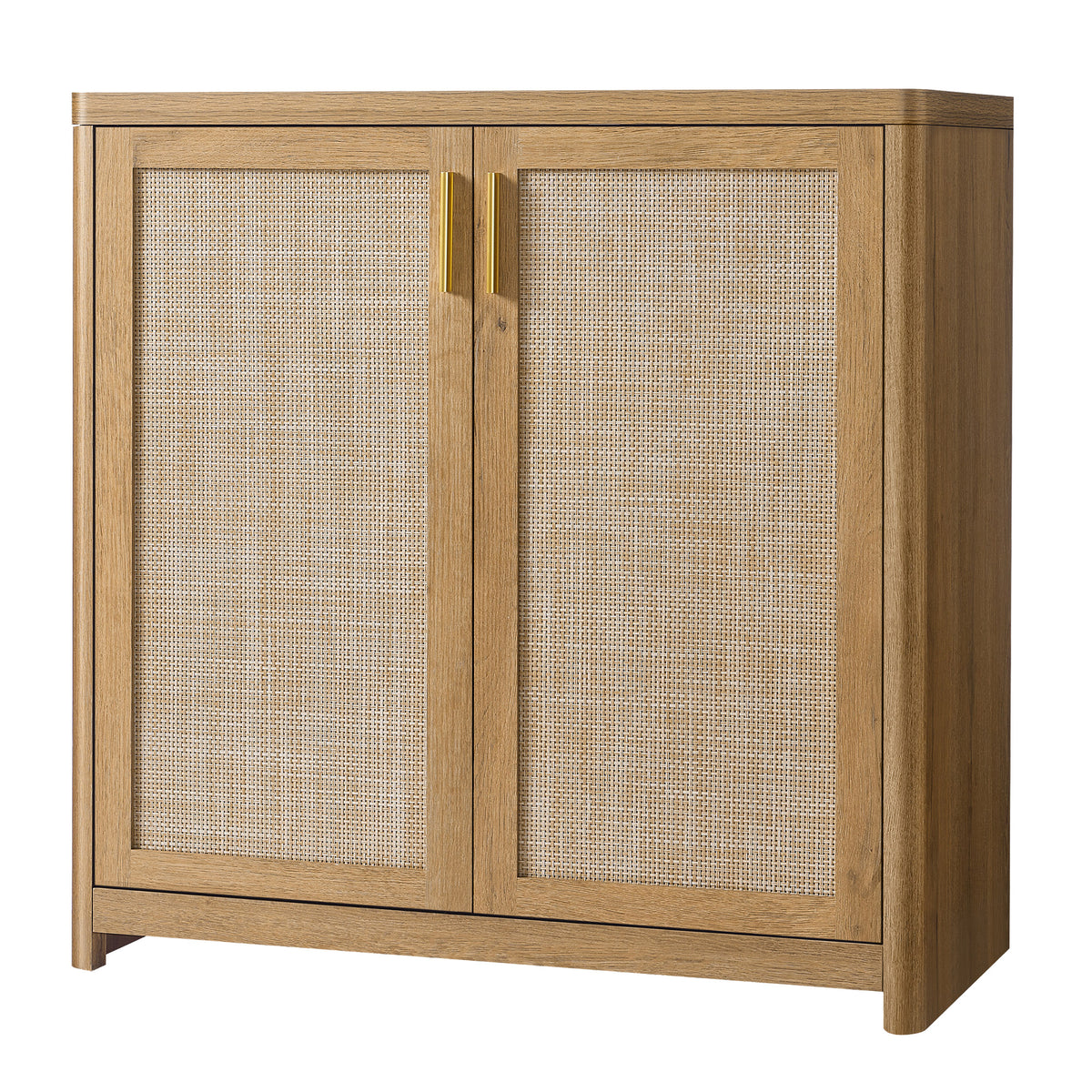 Boho Buffet Cabinet, Sideboard Storage with Rattan-Look Doors, Adjustable Shelf, Rounded Corners, for Kitchen Dining Room, Natural Brown