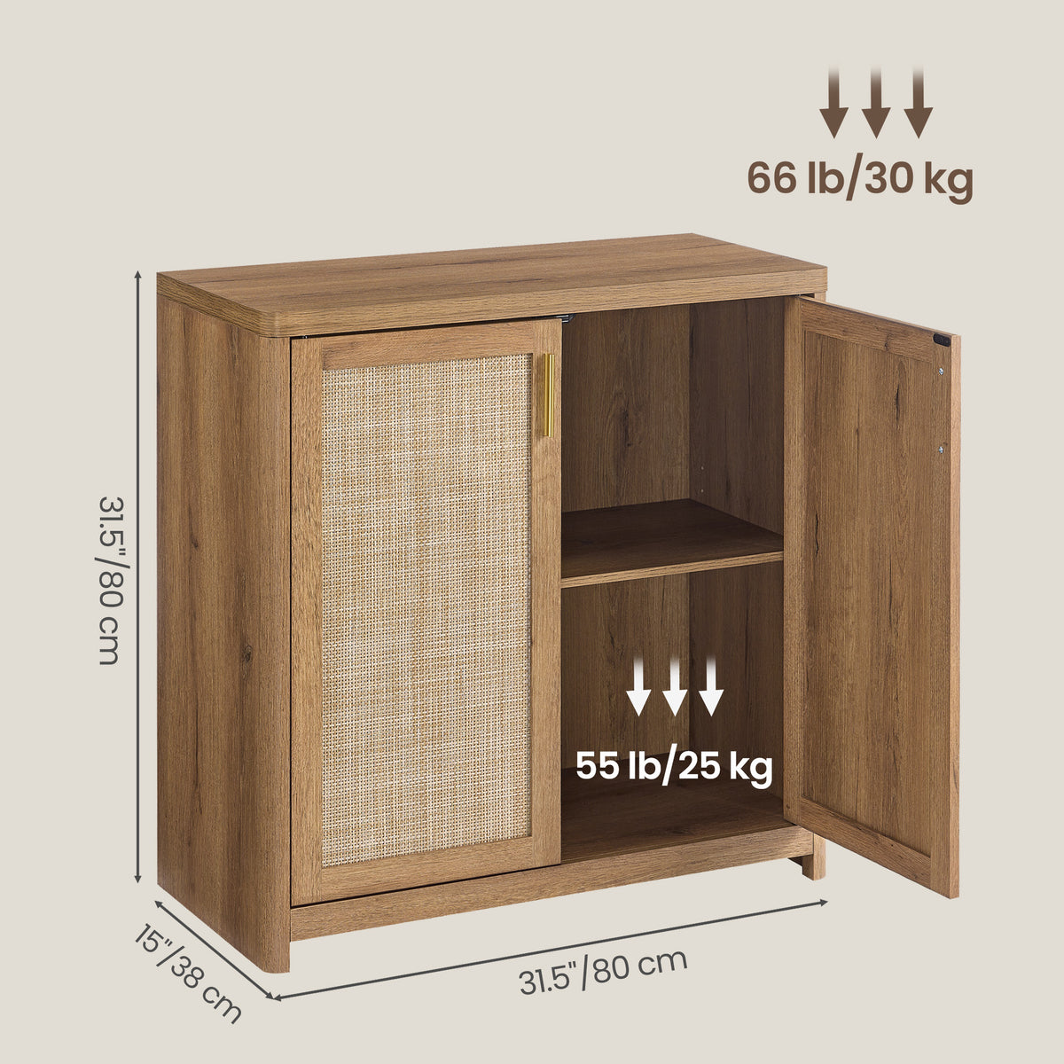 Boho Buffet Cabinet, Sideboard Storage with Rattan-Look Doors, Adjustable Shelf, Rounded Corners, for Kitchen Dining Room, Natural Brown