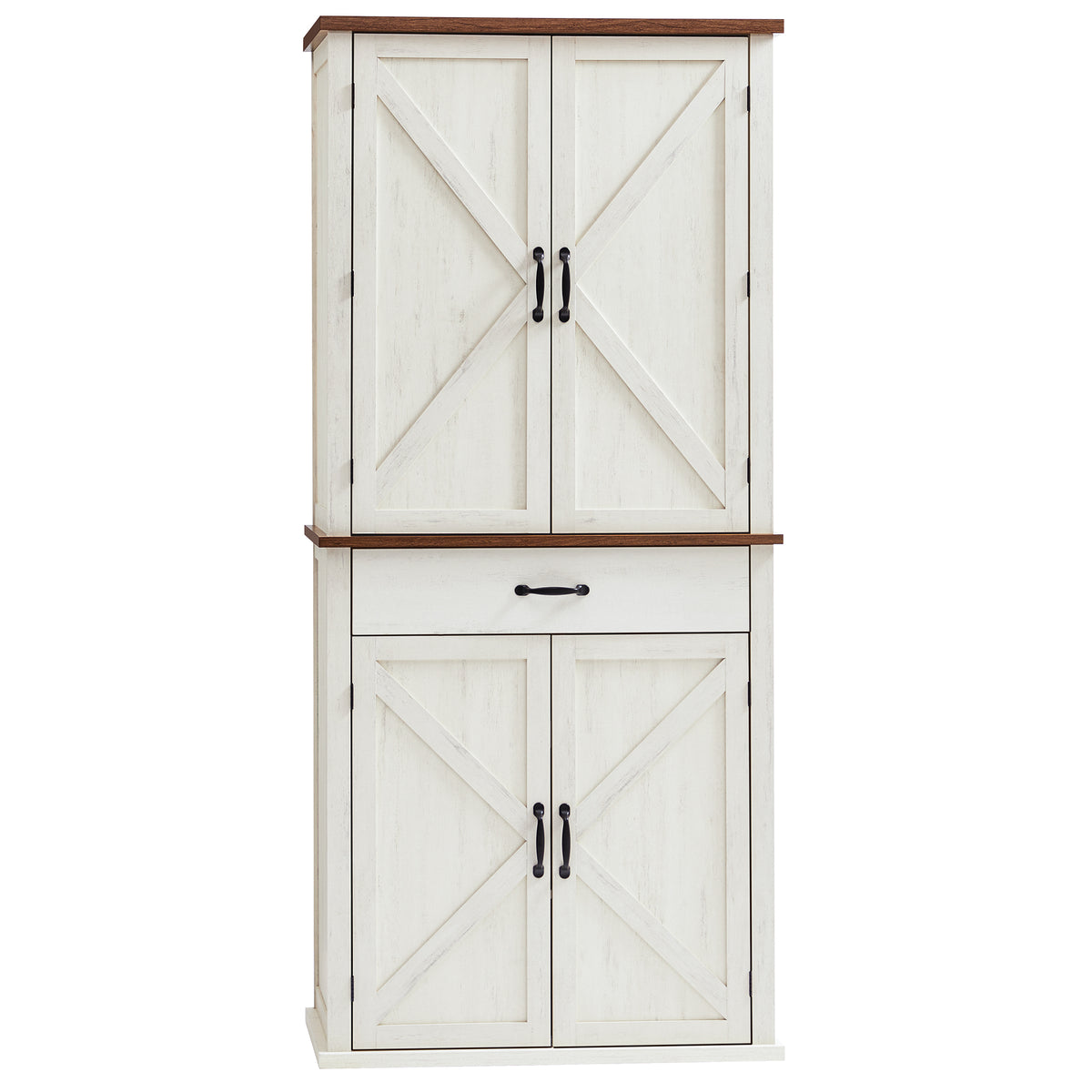 LEDREM Tall Storage Cabinet with Barn Doors, Drawer, White and Tan