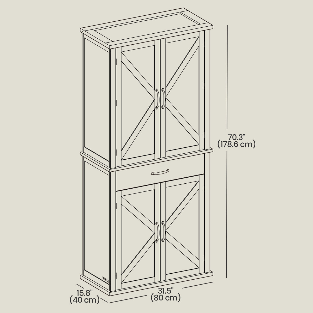 LEDREM Tall Storage Cabinet with Barn Doors, Drawer, White and Tan