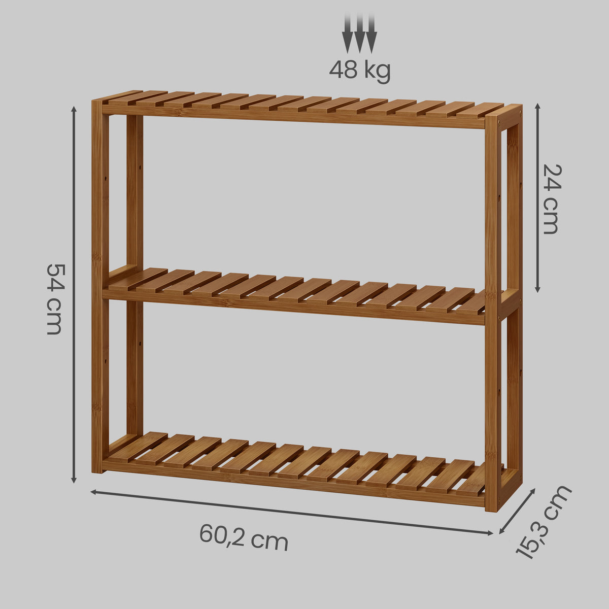 LEDREM 3-Tier Bamboo Bathroom Shelf, Adjustable Wall-Mounted or Freestanding Storage Rack, 23.6 x 5.9 x 21.3 Inches, natural bamboo