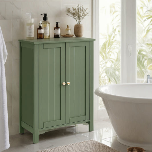 Freestanding Bathroom Storage Cabinet - 2 Adjustable Shelves, Space-Saving Design, Anti-Tip Kit, 23.6" Wide, Forest Green