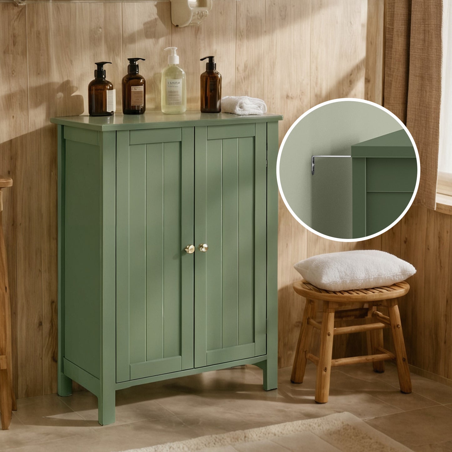 Freestanding Bathroom Storage Cabinet - 2 Adjustable Shelves, Space-Saving Design, Anti-Tip Kit, 23.6" Wide, Forest Green