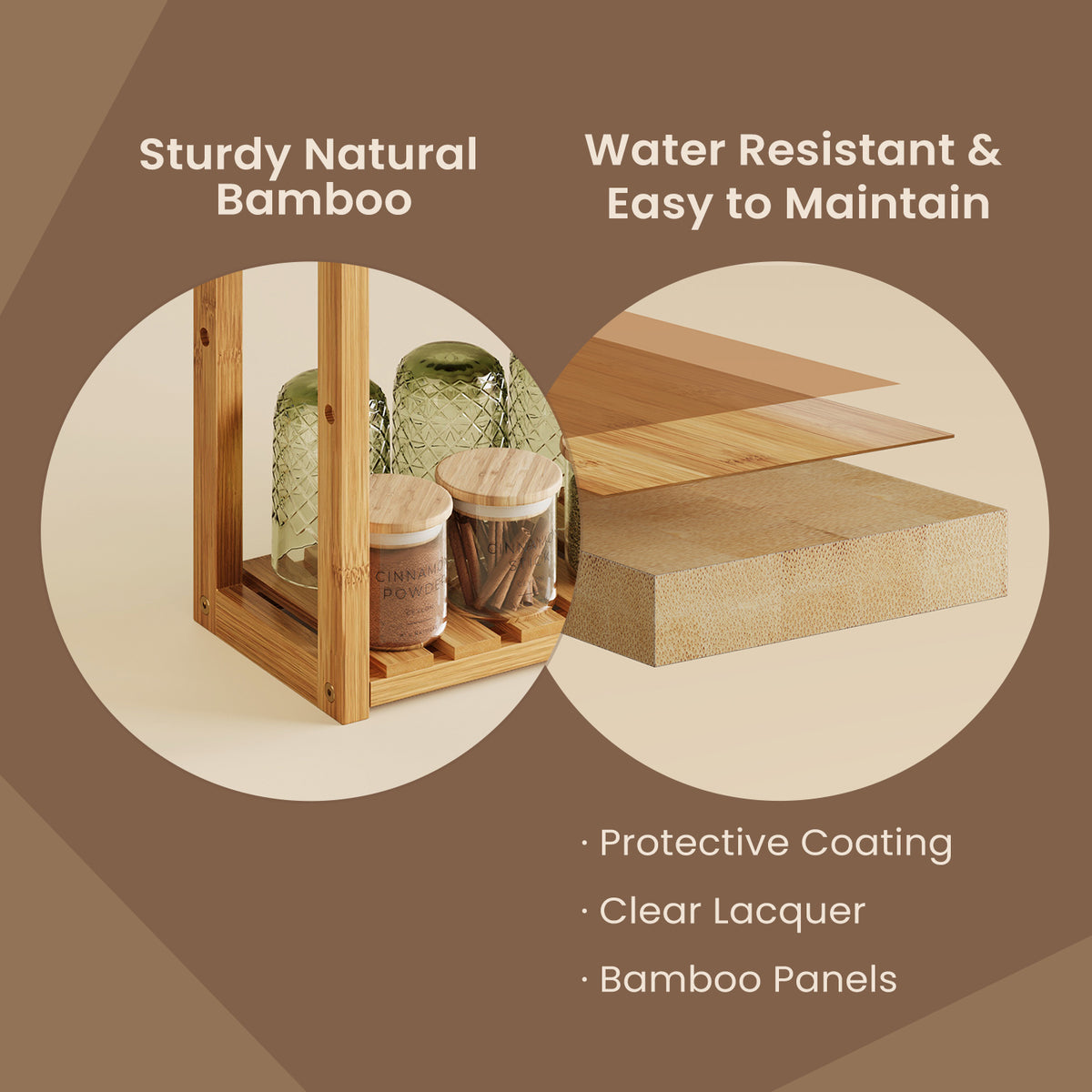 LEDREM 3-Tier Bamboo Bathroom Shelf, Adjustable Wall-Mounted or Freestanding Storage Rack, 23.6 x 5.9 x 21.3 Inches, Yellow