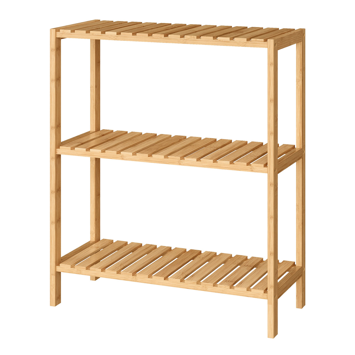 LEDREM 3 Tier Bamboo Bathroom Shelf, Plant Shelf, Storage Organizer, 23.6 x 10.2 x 26 inches, Light Bamboo
