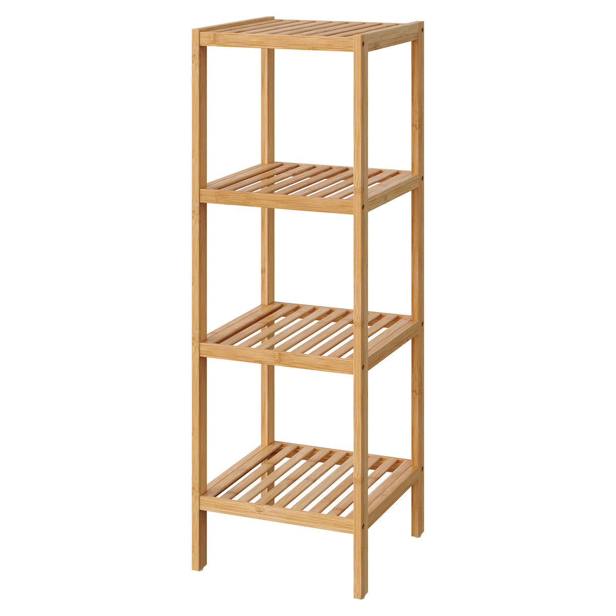 LEDREM Bamboo Bathroom Shelf, 4-Tier Narrow Shelving Unit, Multifunctional Storage Rack, for Kitchen, Living Room, Bedroom, Bathroom, Light Bamboo