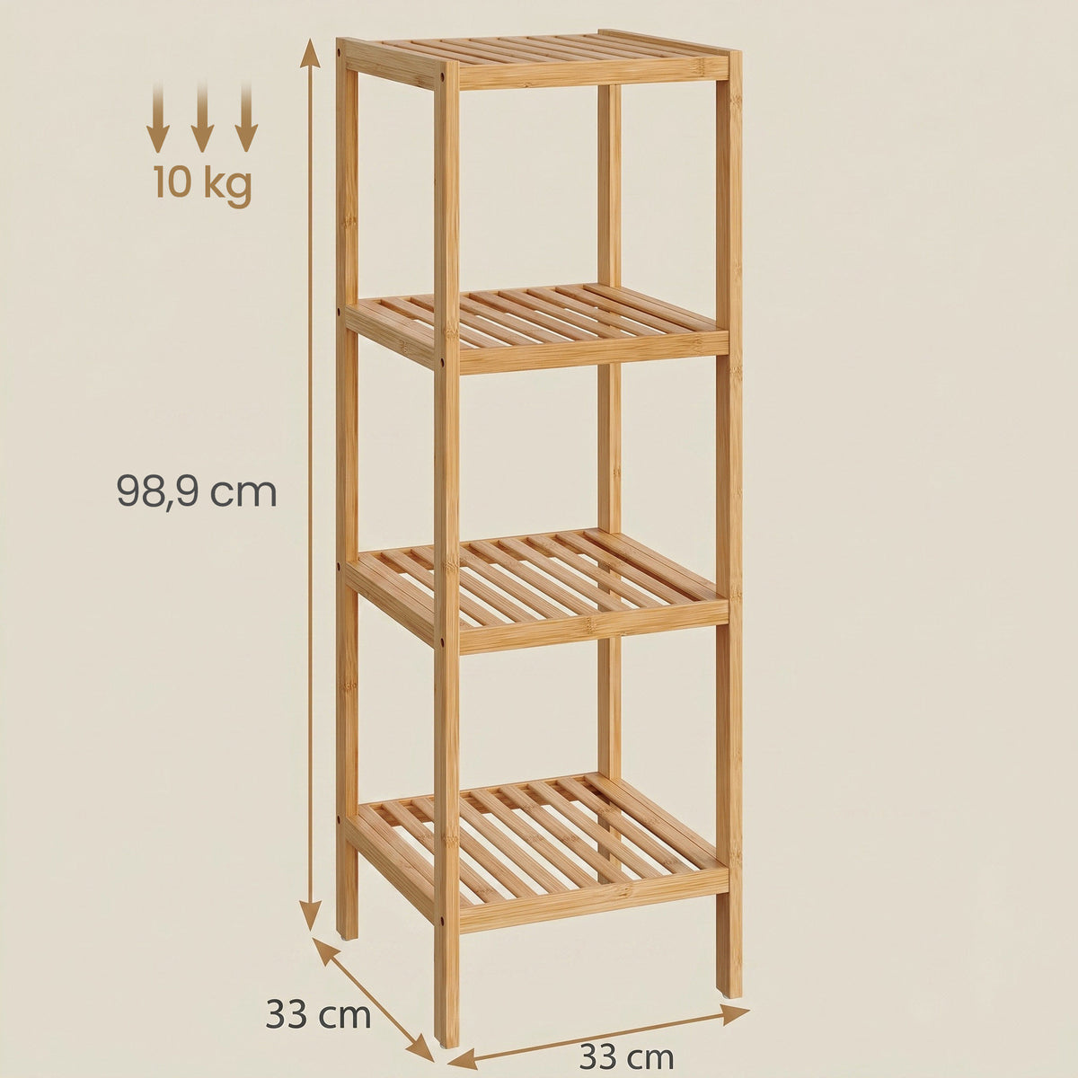 LEDREM Bamboo Bathroom Shelf, 4-Tier Narrow Shelving Unit, Multifunctional Storage Rack, for Kitchen, Living Room, Bedroom, Bathroom, Light Bamboo