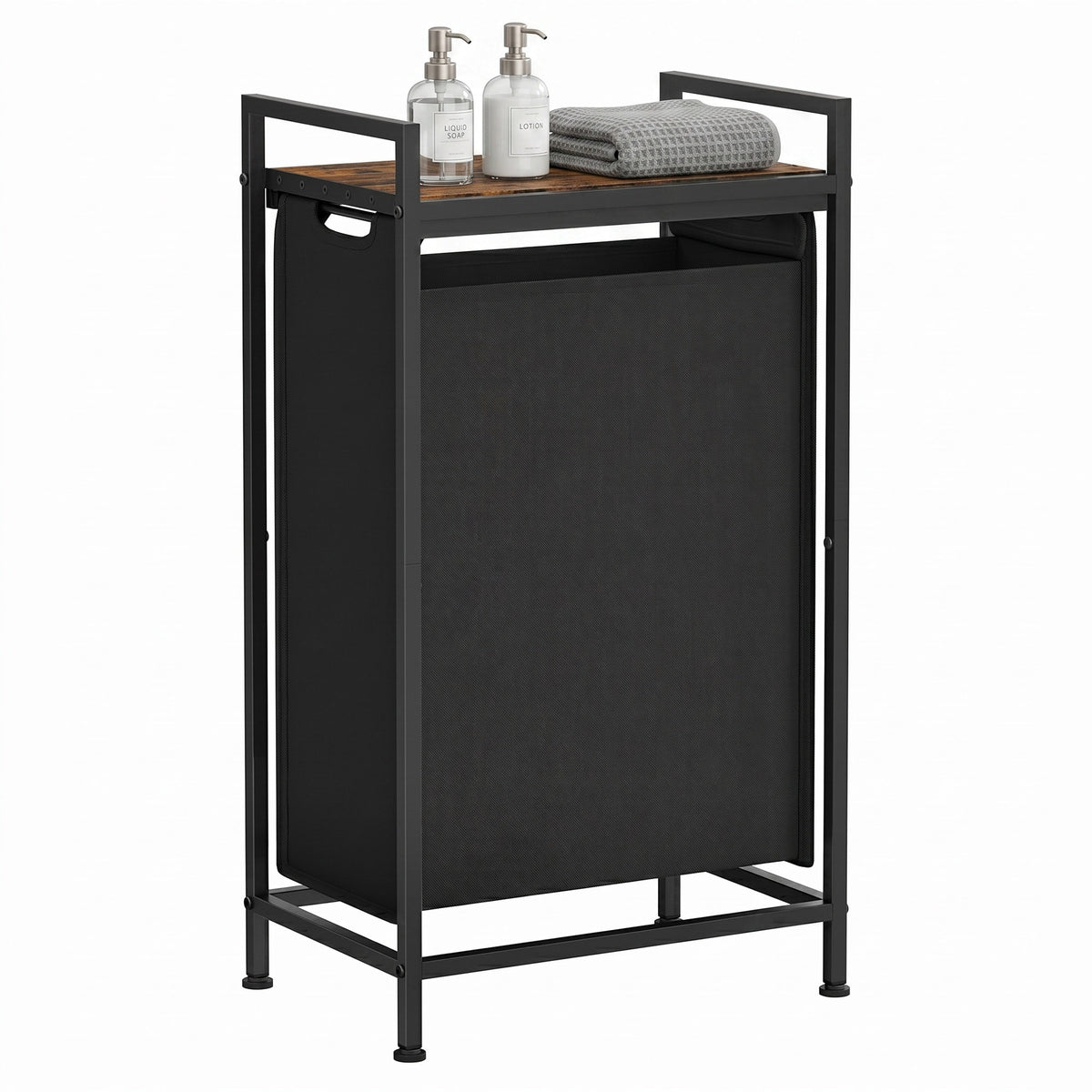 LEDREM Laundry Basket, Laundry Hamper Sorter with a Pull-Out and Liner, Shelf, Metal Frame, 12.7 Gallons, Black and Tan