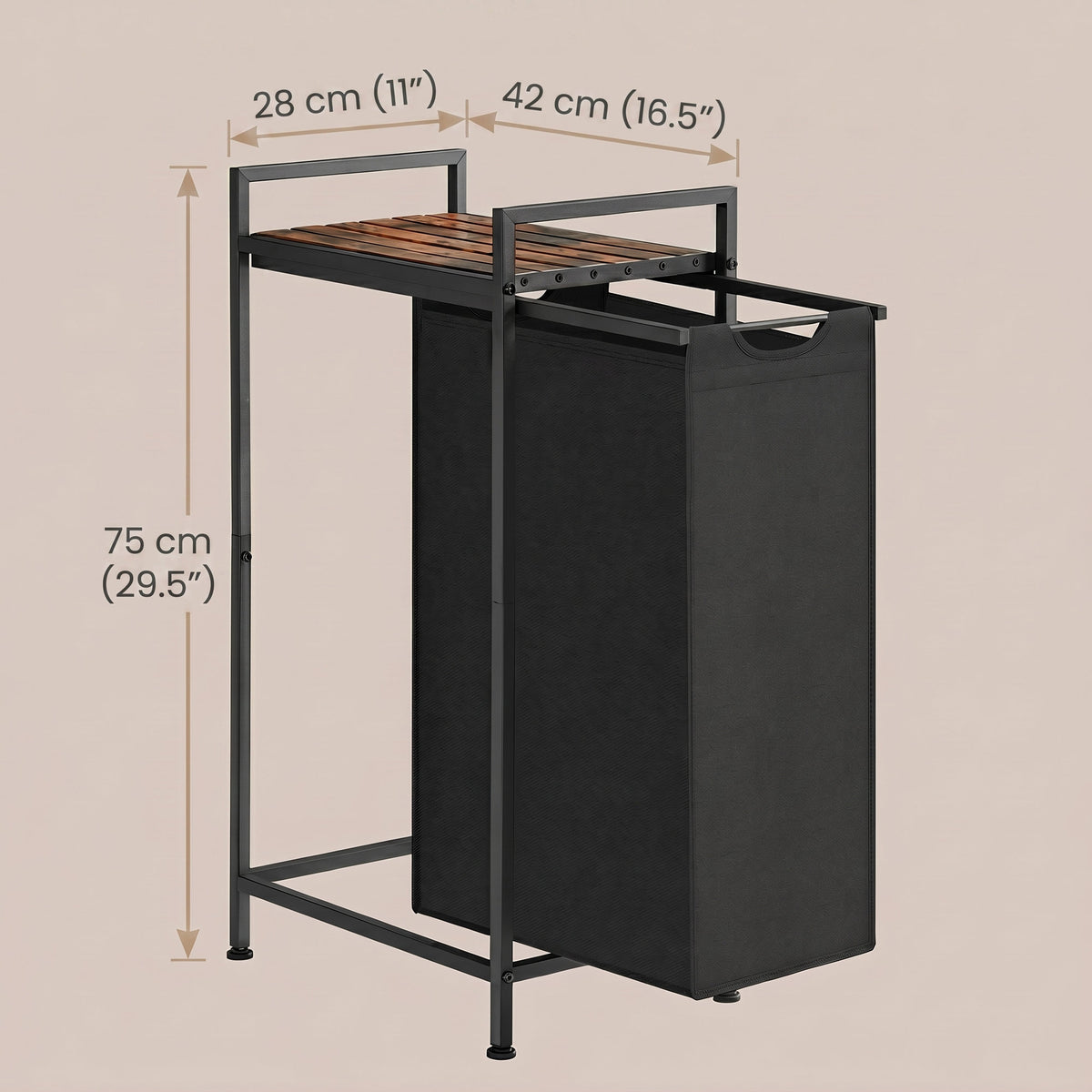 LEDREM Laundry Basket, Laundry Hamper Sorter with a Pull-Out and Liner, Shelf, Metal Frame, 12.7 Gallons, Black and Tan