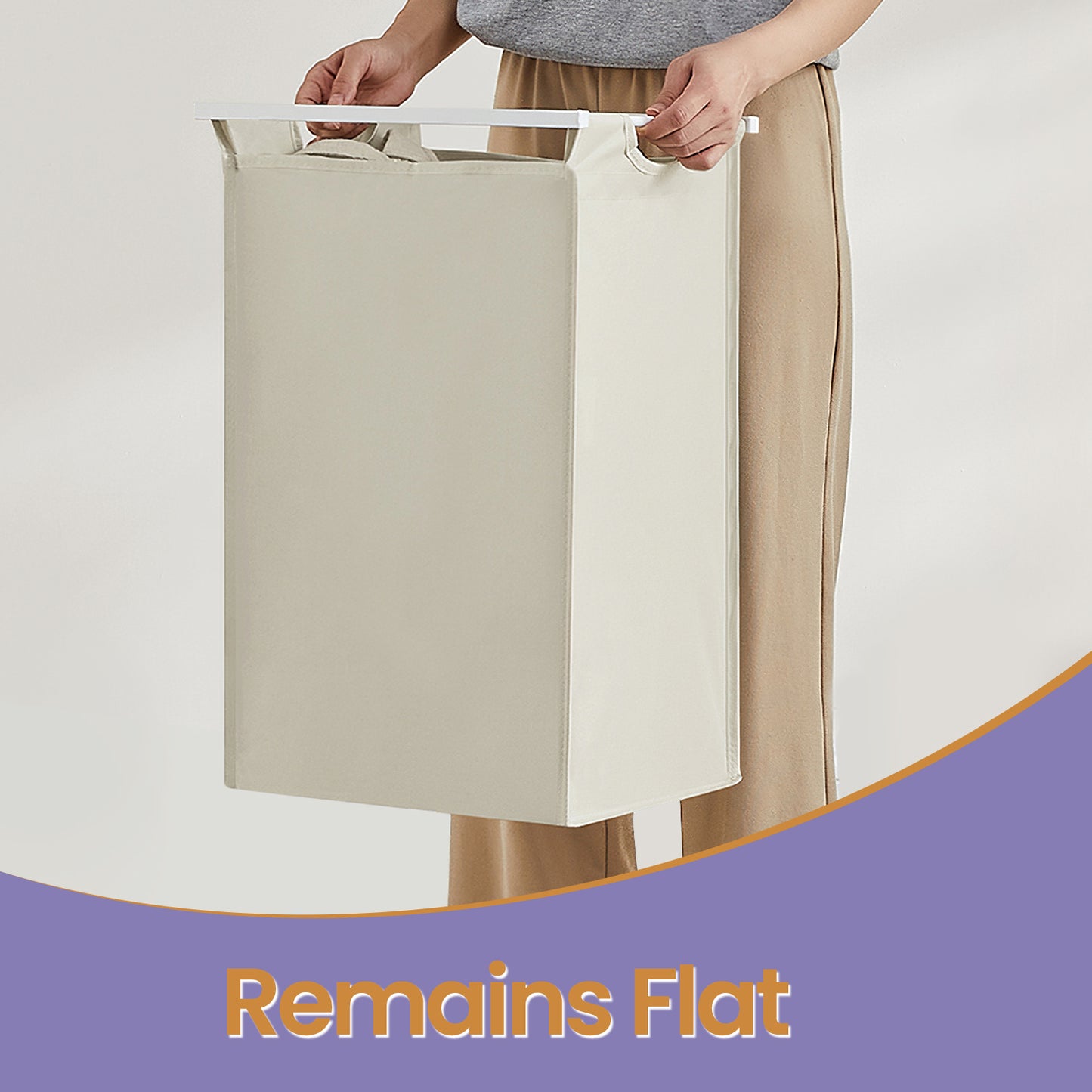 Laundry Hamper with Removable Washable Bags, Pull-Out Shelf, Metal Frame, 12.4 Gallons Capacity, Space-Saving Design for Home, Bedroom, Bathroom, Cream White