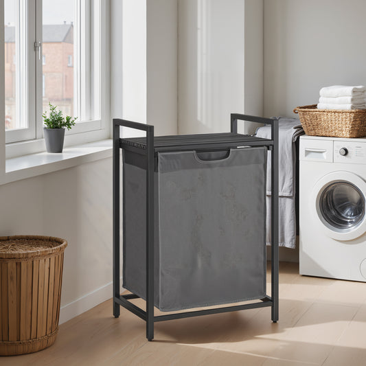 3-in-1 Laundry Hamper with Shelf & Removable Bags, 17.2 Gal Capacity, Steel Frame, Space-Saving Design, for Home Use, Gray and Black