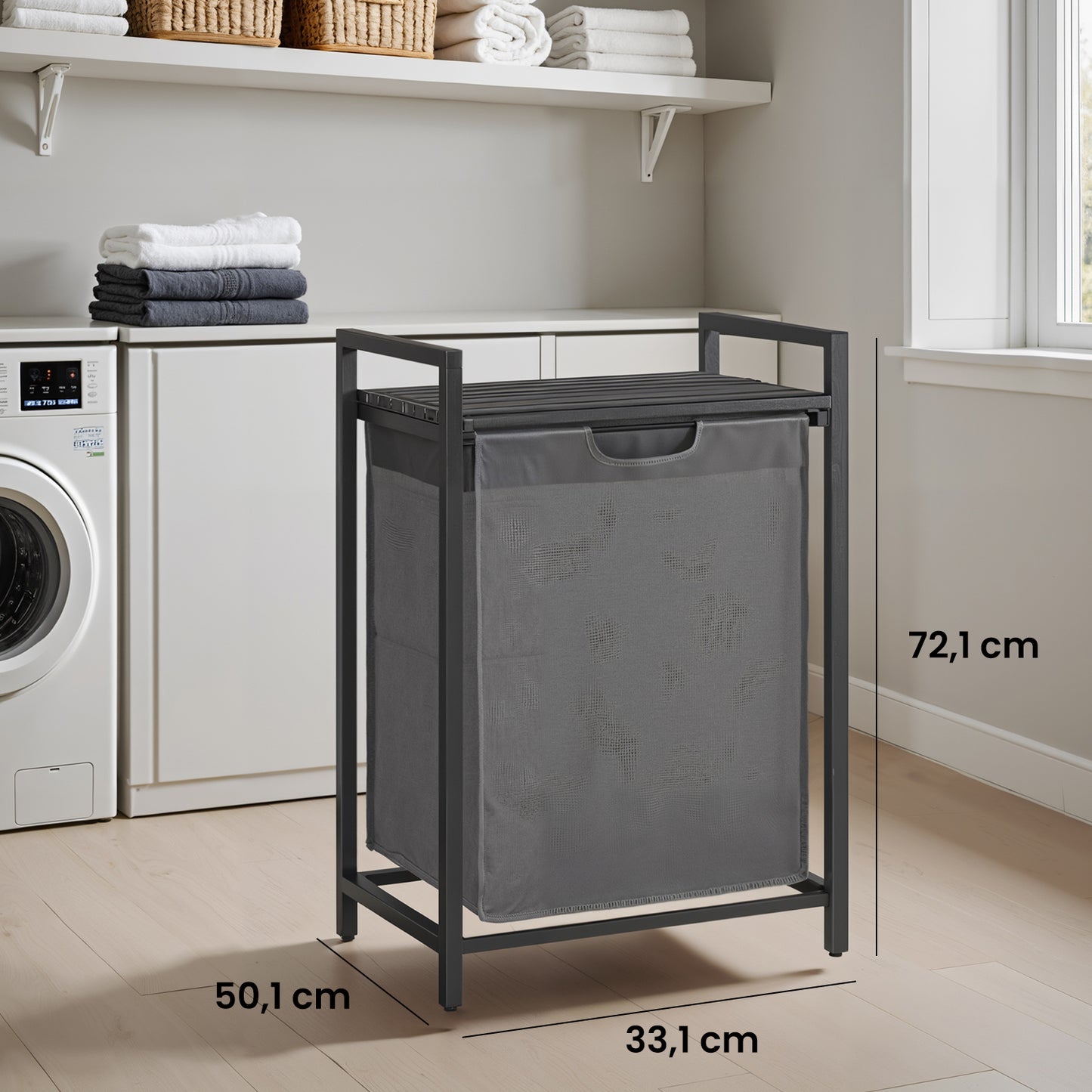 3-in-1 Laundry Hamper with Shelf & Removable Bags, 17.2 Gal Capacity, Steel Frame, Space-Saving Design, for Home Use, Gray and Black