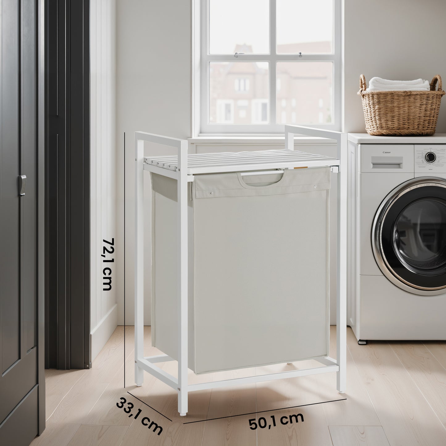 3-in-1 Space Saving Laundry Hamper with Shelf & Removable Bags, 17.2 Gal Capacity, Steel Frame, Ventilated Design, White