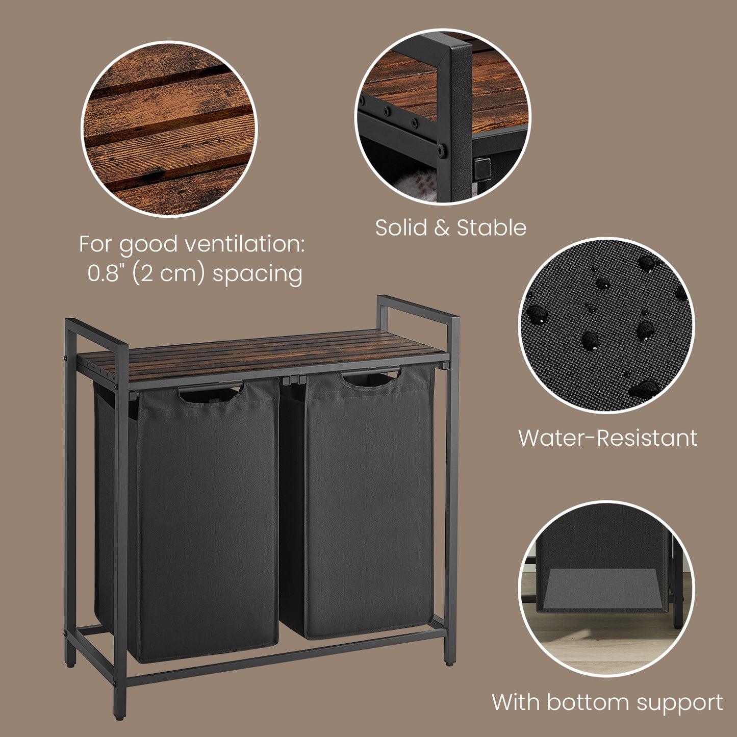2-Compartment Laundry Hamper with Shelf, 24.2 Gallon (92L) Foldable Clothes Sorter, Removable Oxford Fabric Liners, Steel Frame & MDF Panel, Light，Dark Laundry Separation, Black