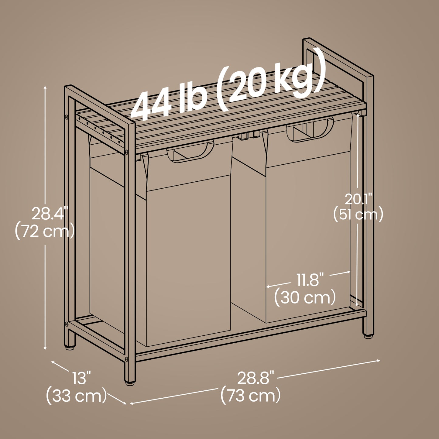 2-Compartment Laundry Hamper with Shelf, 24.2 Gallon (92L) Foldable Clothes Sorter, Removable Oxford Fabric Liners, Steel Frame & MDF Panel, Light，Dark Laundry Separation, Black